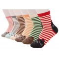 Buankoxy Women's 6 Pack Printing Cotton Socks (Cat & Stripes Pattern)